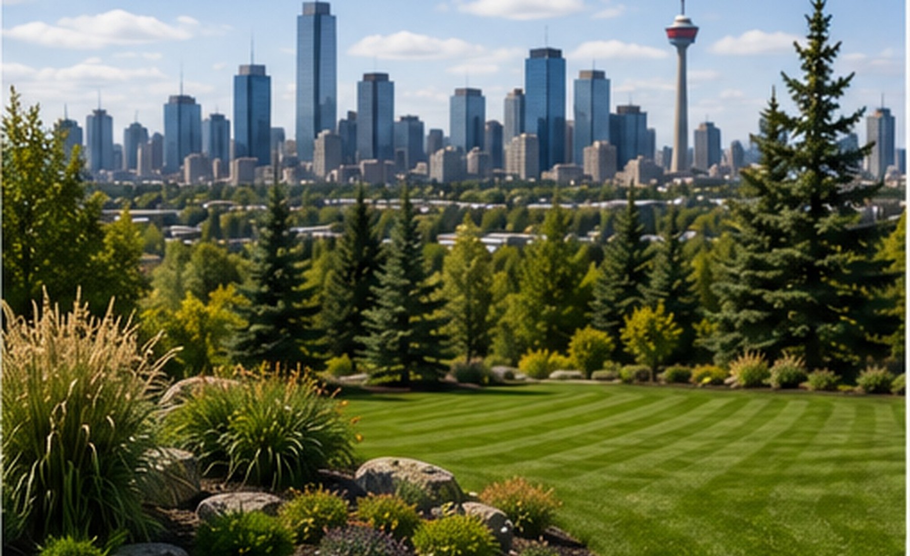 Premium lawn with Calgary skyline